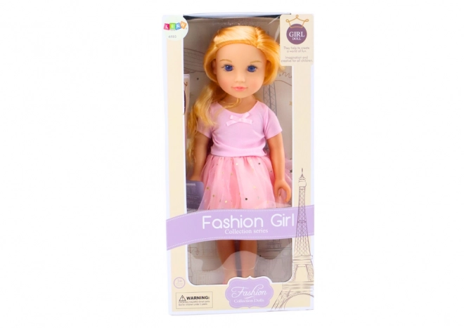 Doll in Pink Dress with Tulle Skirt and Blonde Hair