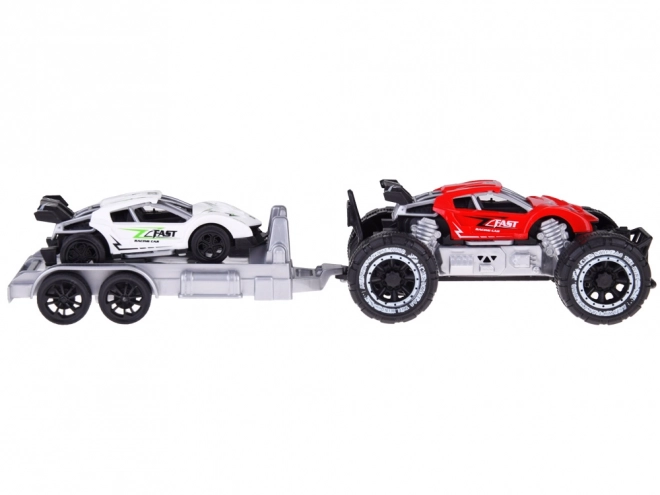 Voiture tout-terrain avec remorque et voiture de sport