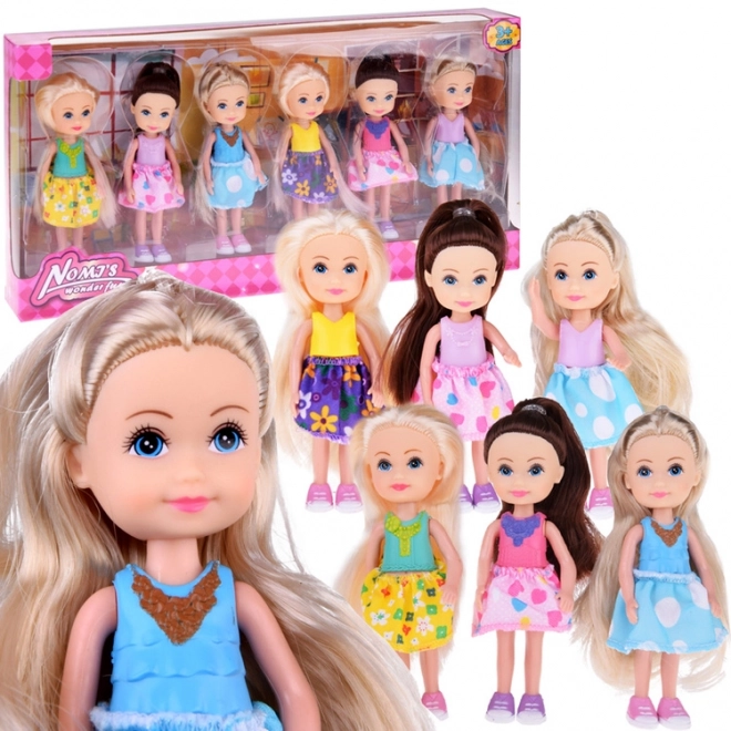 Mooie mini poppen 12 cm set van 6 stuks