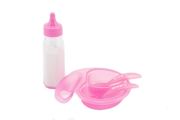 Ensemble pour poupées en plastique bouteille, bol avec couverts sur carte 19x22x4cm