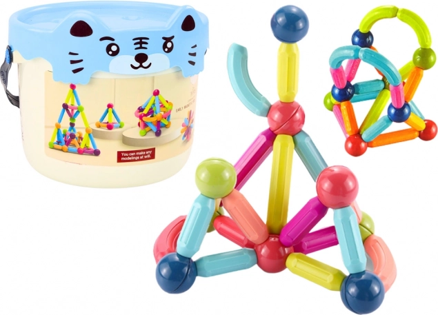 Cubes magnétiques avec seau 78 éléments Chat bleu