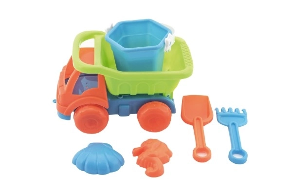 Auto voor zand met accessoires plastic 16cm 2 kleuren in net