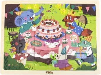 Houten puzzel verjaardagsfeest 24 stukjes VIGA