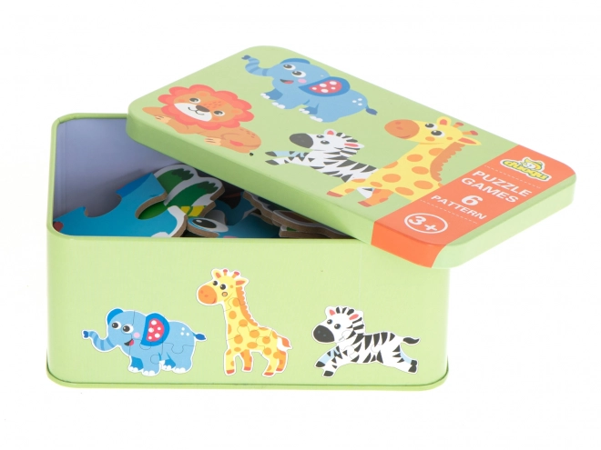 Puzzel in blikken doos Safari dieren - 25 stukjes