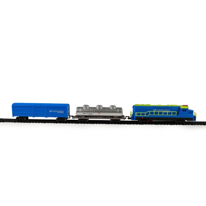 Goederentrein PKP Cargo International met wagons en spoor met geluid en licht