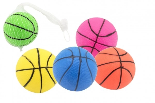 Bal basketbal rubber 8,5cm in net, mogelijkheid tot 5 kleuren