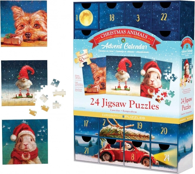 Adventskalender met Puzzel Eurographics 24 x 50 Stuks – Kerstdieren