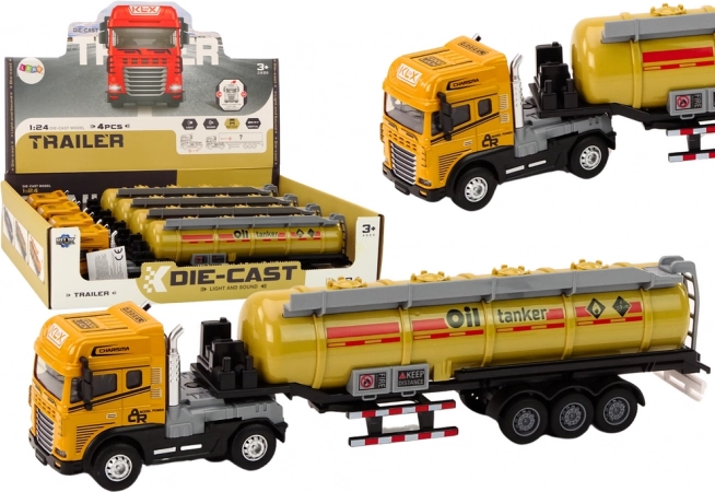 Cisterne‑trekkercombinatie 1:24 met licht en geluid – geel