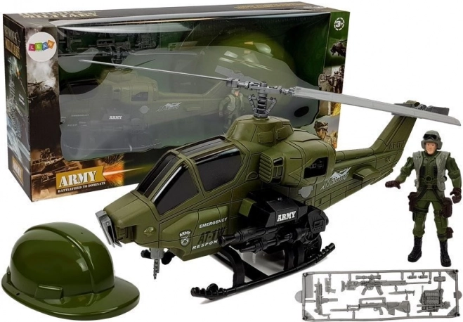 Militaire set met helikopter, helm en soldaat