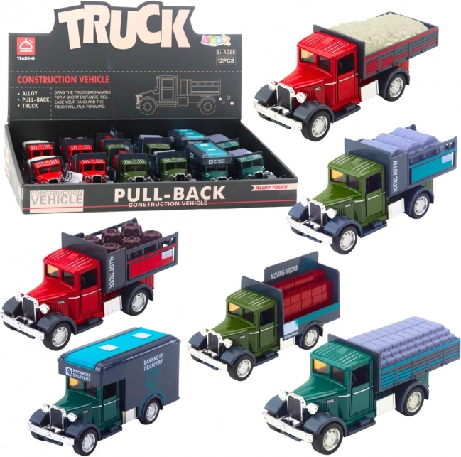 Classic metal truck with pull-back drive, lights and sounds