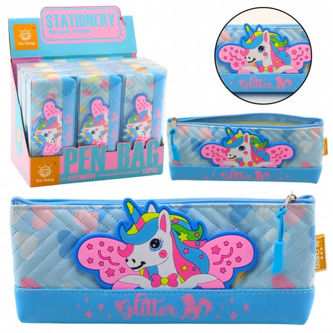Blaues Schreibgeräteetui mit Einhorn