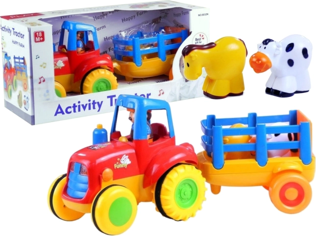 Tracteur avec remorque et animaux avec lumières et sons