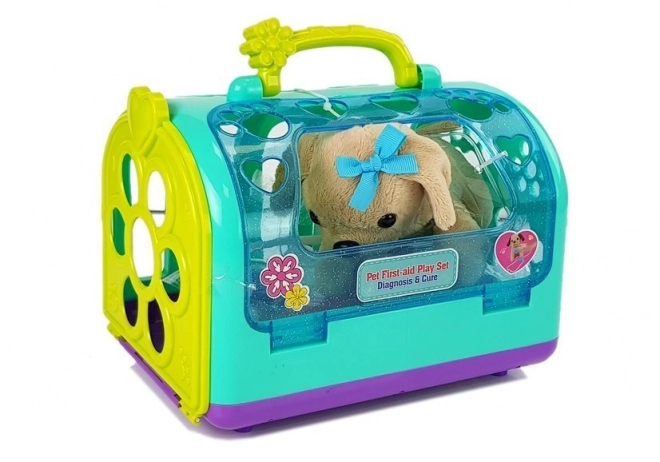 Dierenarts set met hond en drager