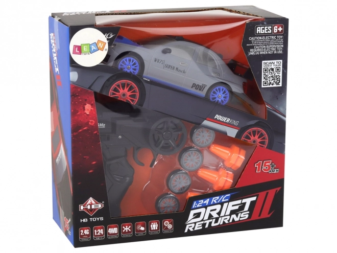 Remote controlled sports car R/C 1:24 interchangeable wheels – grey