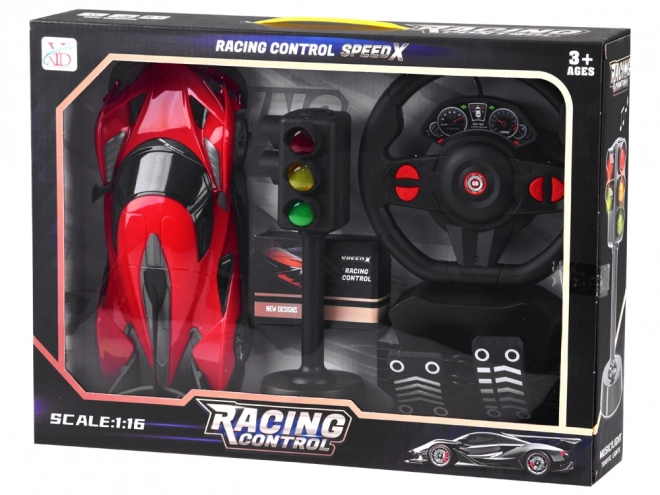 Raceauto met afstandsbediening en accessoires – Rood