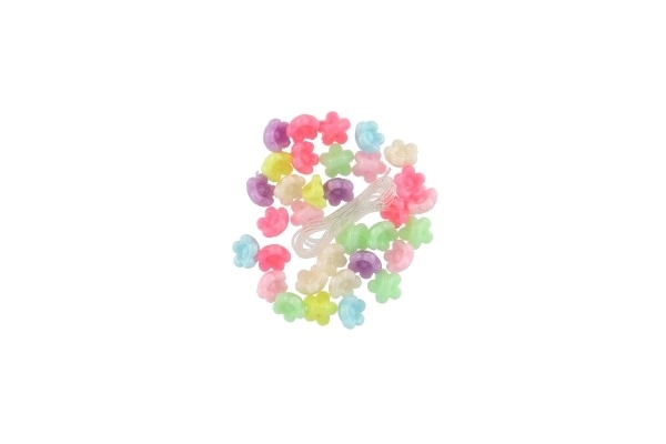 Plastic kralen bloemetjes met koord 2 soorten in zakje 6,5x11x1cm