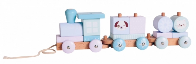 Pastelkleurige houten treinspeelblokken met dieren