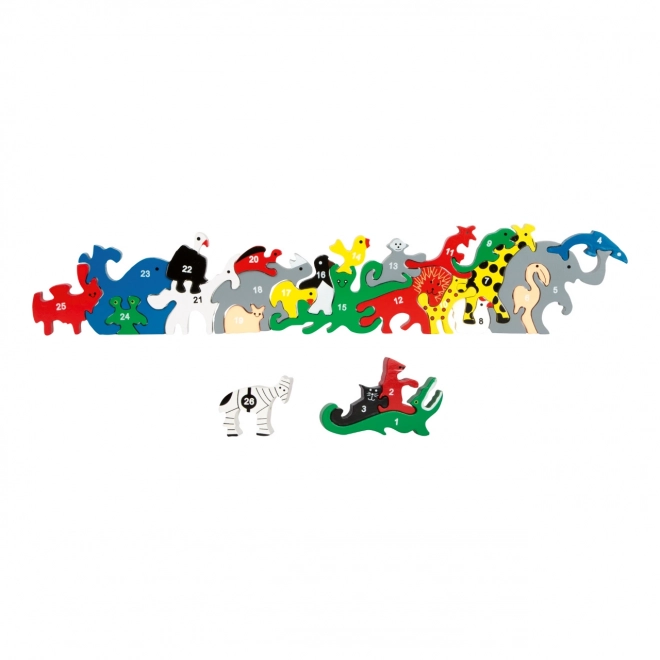Holzpuzzle Tiere mit Buchstaben und Zahlen