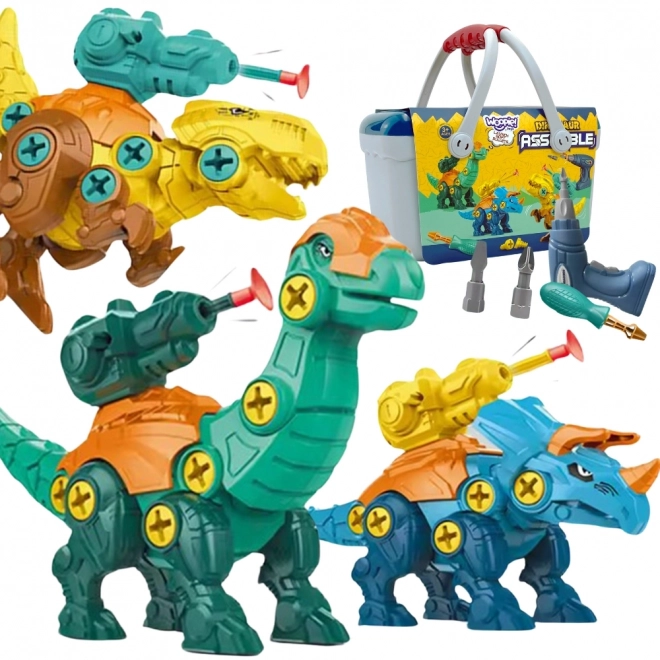 Woopie set dinosaurussen om te schroeven 3 stuks bouwset met koffer en boormachine met schroevendraaier