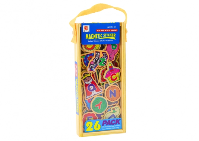 Set houten magneten letters afbeeldingen dieren 26 stuks