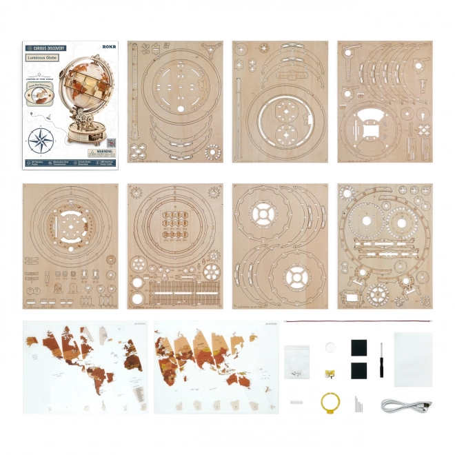 RoboTime 3D houten mechanische puzzel Verlichte globe