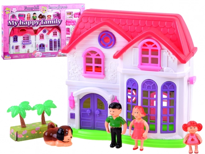 Opvouwbaar familiehuis met meubels en poppen