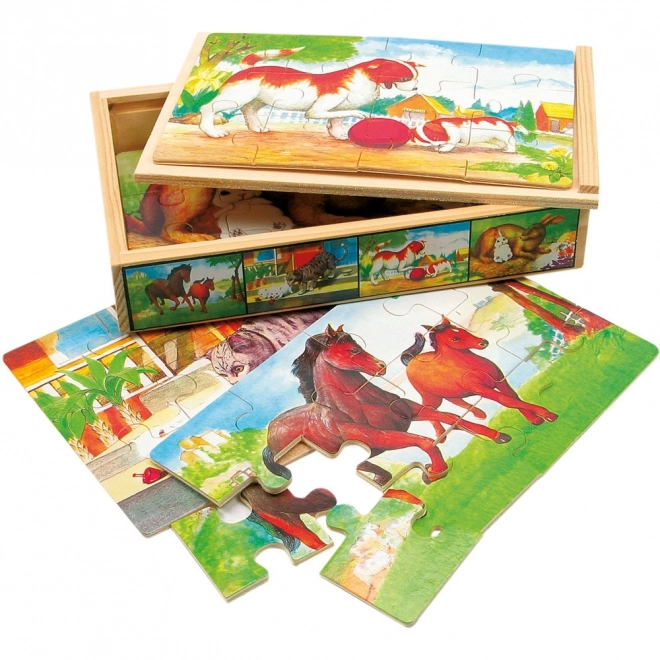 Holzpuzzle mit Tieren in der Box
