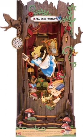 Buchstütze mit 3D-Diorama Reise ins Wunderland
