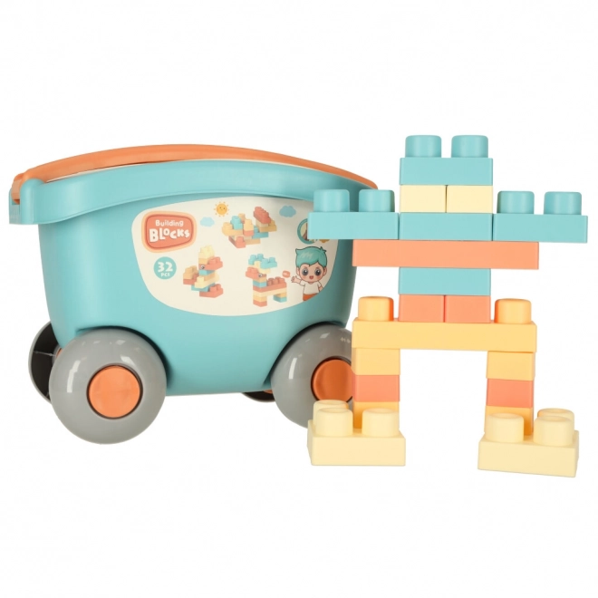 Constructieblokken in een verrijdbare container met deksel