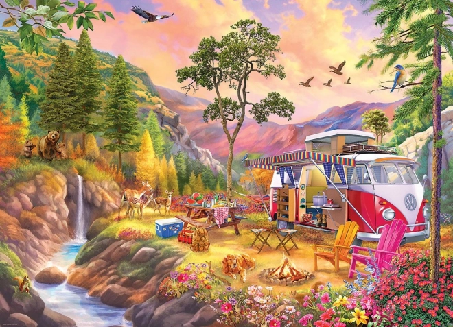 EUROGRAPHICS puzzel met het thema VW Bus , paradijs voor kampeerders 1000 stukjes