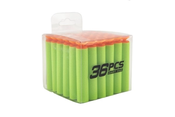 Vervangende schuimrubberen kogels voor pistool 36 stuks met zuignappen 4 kleuren in doosje 8x7x8cm