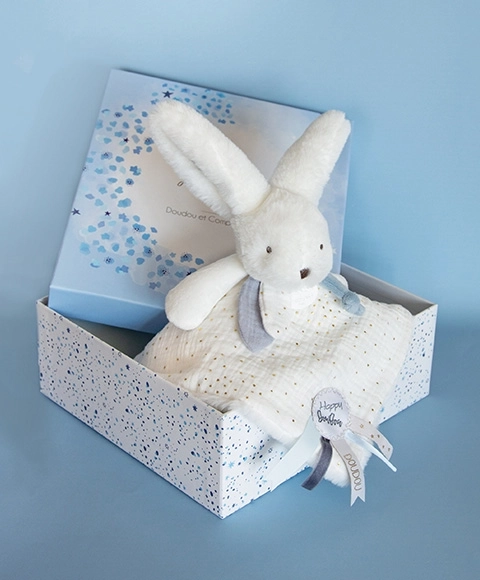 Doudou cadeau set blauw - konijntje met dekentje