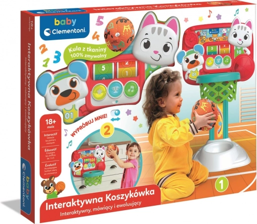 Panier de basket interactif pour enfants avec chaton et ourson CLEMENTONI (langue polonaise)