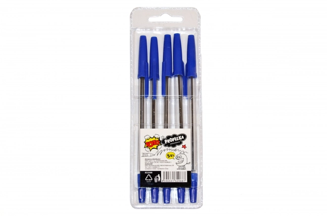 Balpen wegwerp set 5 st (blauwe vulling)