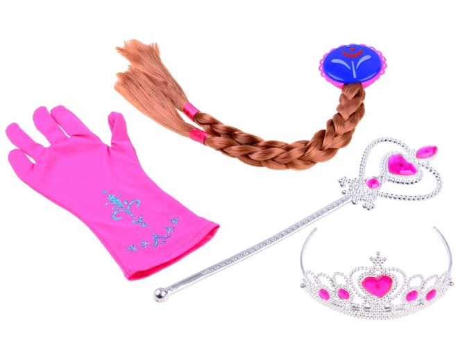 Kostüm-Set Prinzessin mit Krönchen und Zopf – Rosa