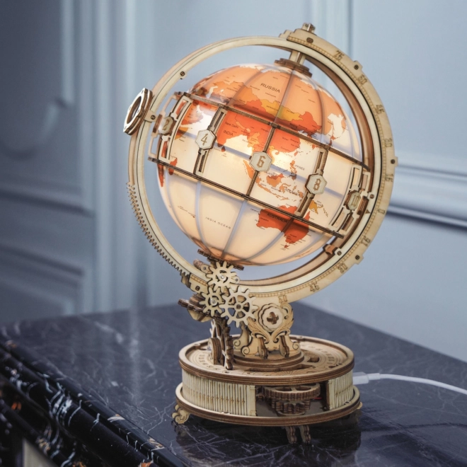 RoboTime 3D houten mechanische puzzel Verlichte globe