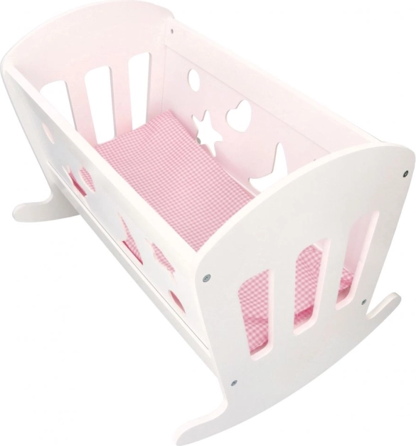 Wooden cradle for dolls with bedding