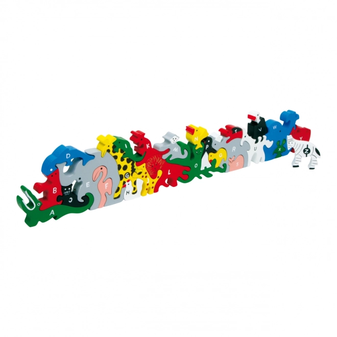 Holzpuzzle Tiere mit Buchstaben und Zahlen