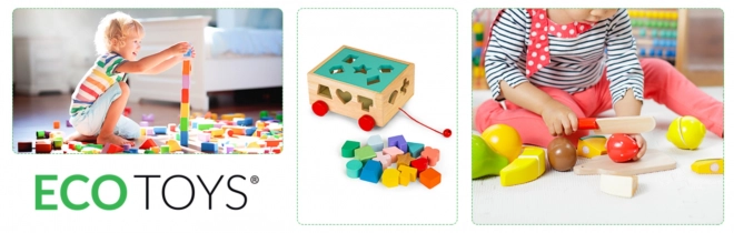 Houten karretje voor vormensortering met blokken - educatieve blok voor kinderen