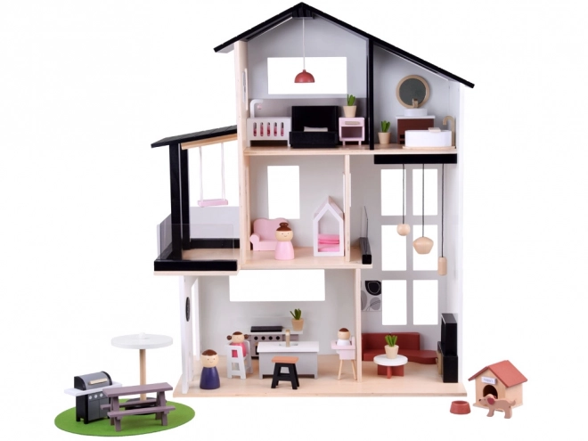 Houten poppenhuis in loftstijl