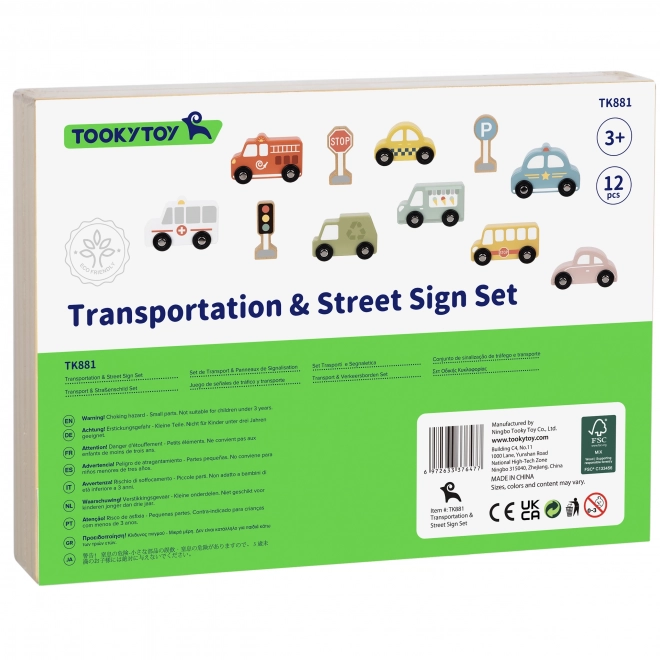 Wooden Vehicle and Road Sign Set for Kids