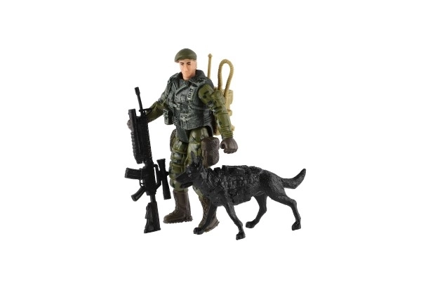 Set soldaten met hond met accessoires 12st plastic in zak 17x20x3cm