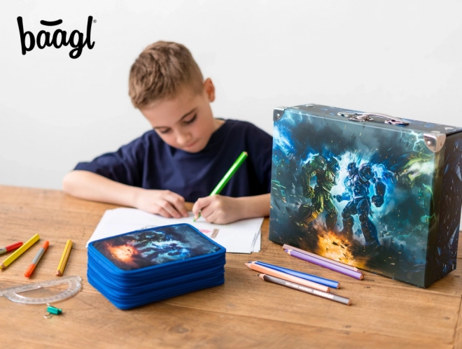 BAAGL Schooletui drie verdiepingen Robots