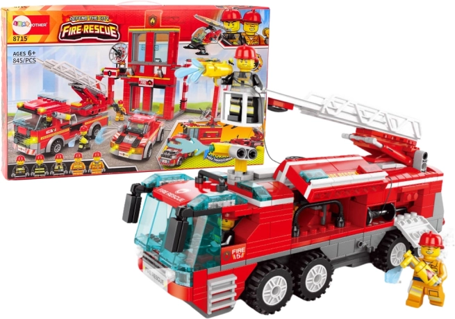 Fire Station Building Set with Car and Helicopter 845 Pieces