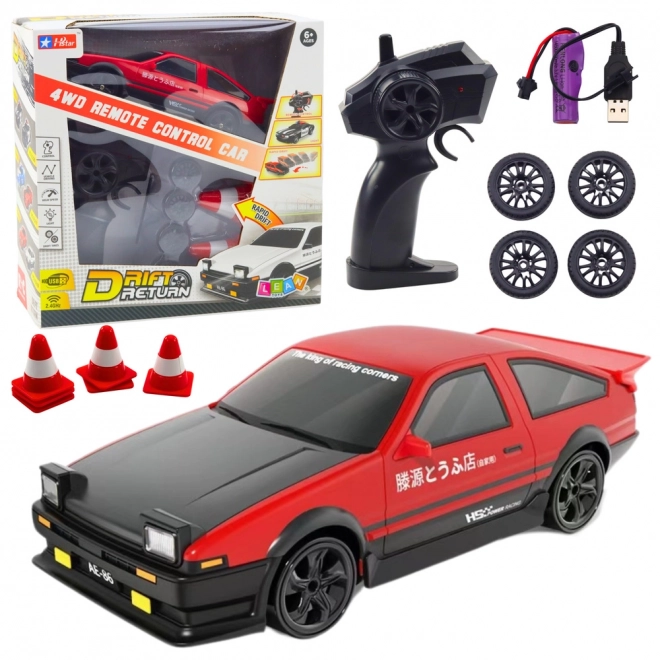 Auto sport drift met verwisselbare wielen op afstandsbediening 4WD rood