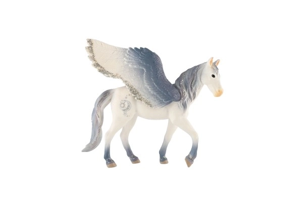 Paard met vleugels wit-grijs gegoten plastic 14cm in zakje