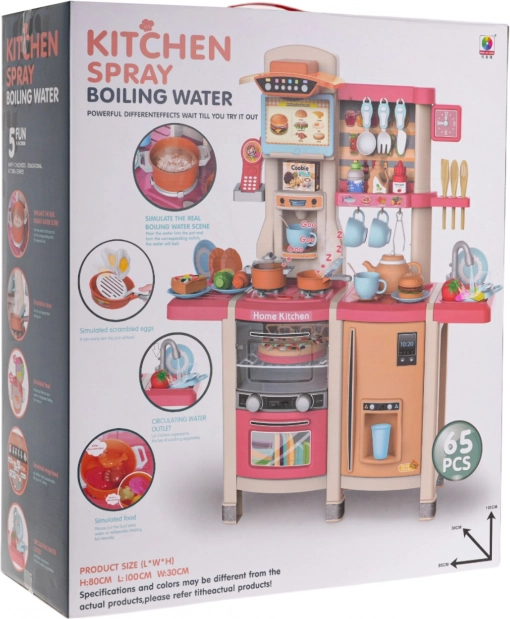 Cuisine interactive pour enfants avec effets lumineux et sonores, 65 pièces, rose