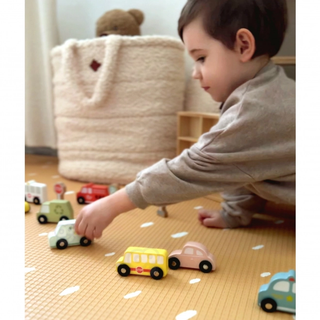 Wooden Vehicle and Road Sign Set for Kids