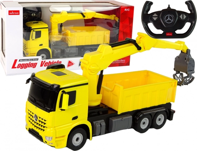 RC vrachtwagen met grijper MERCEDES-BENZ Arocs Rastar – geel