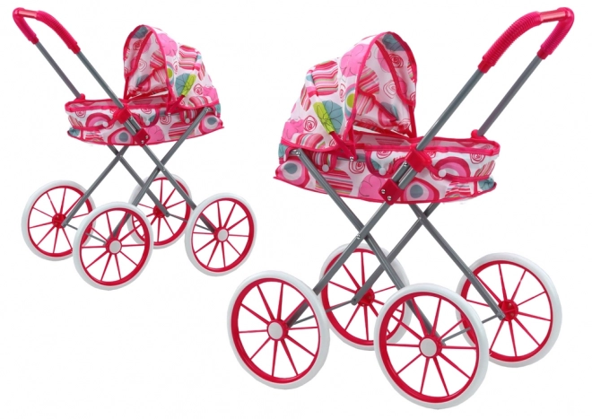 Poppenwagen Grote wielen Opvouwbare roze patronen